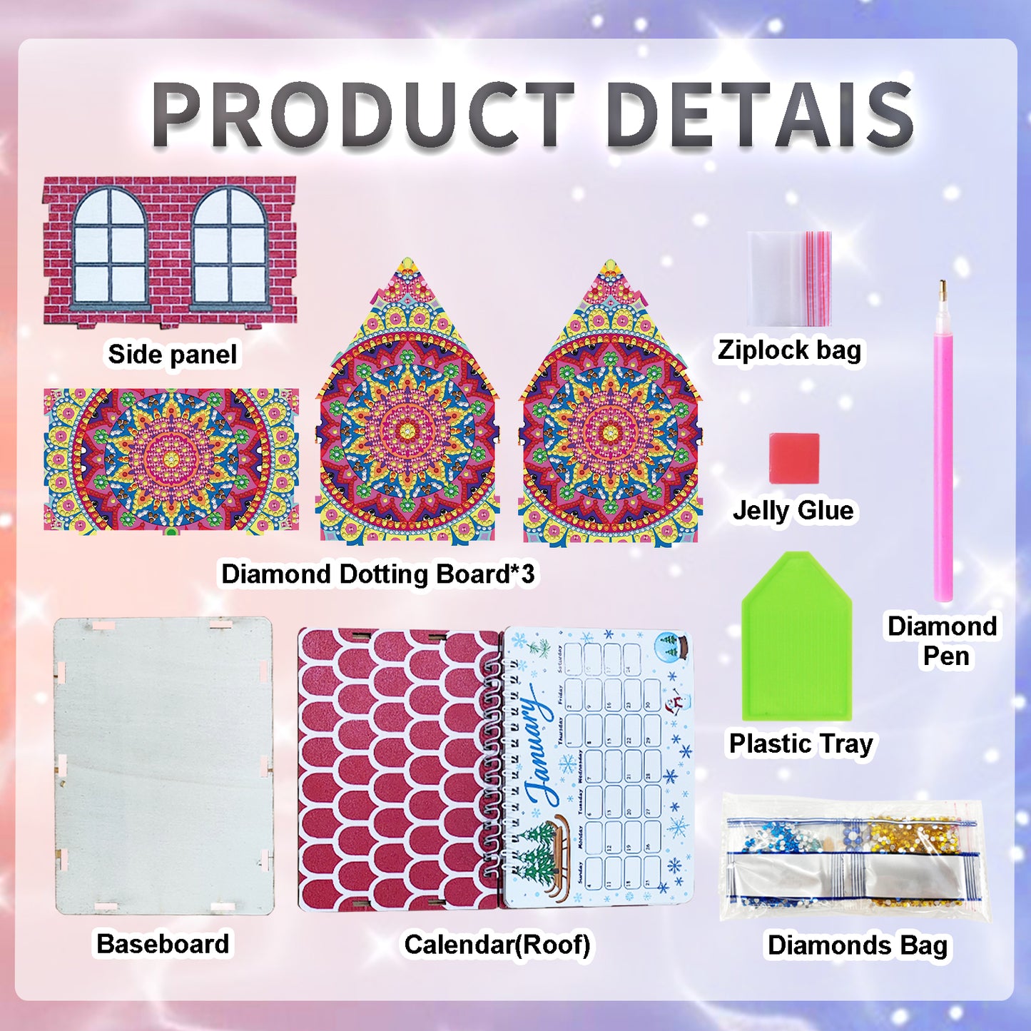 5D/DIY Calendar Crystal Painting Desk Calendars Kit Home Decorations (Mandala)