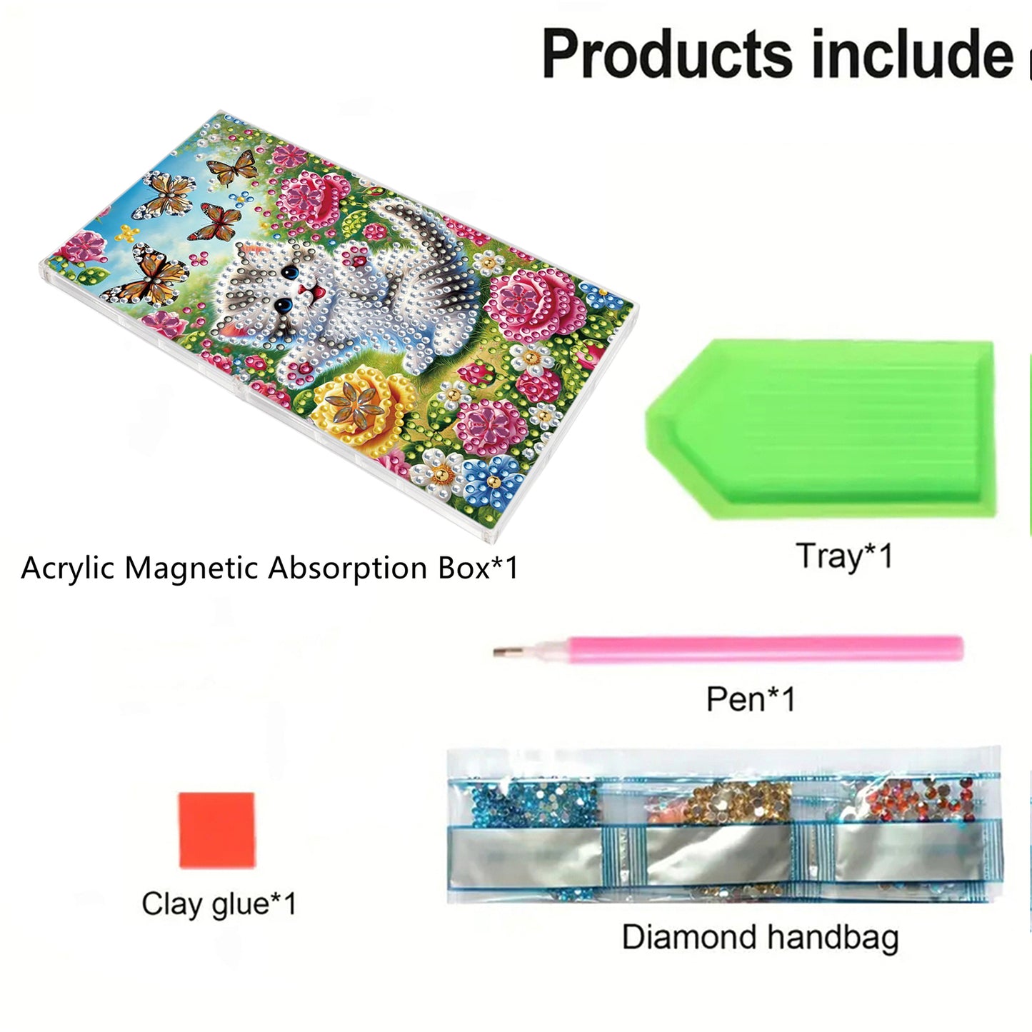 2pcs DIY 5D Diamond Painting Acrylic Jewelry Box Kit Gift for Adults (Cat)