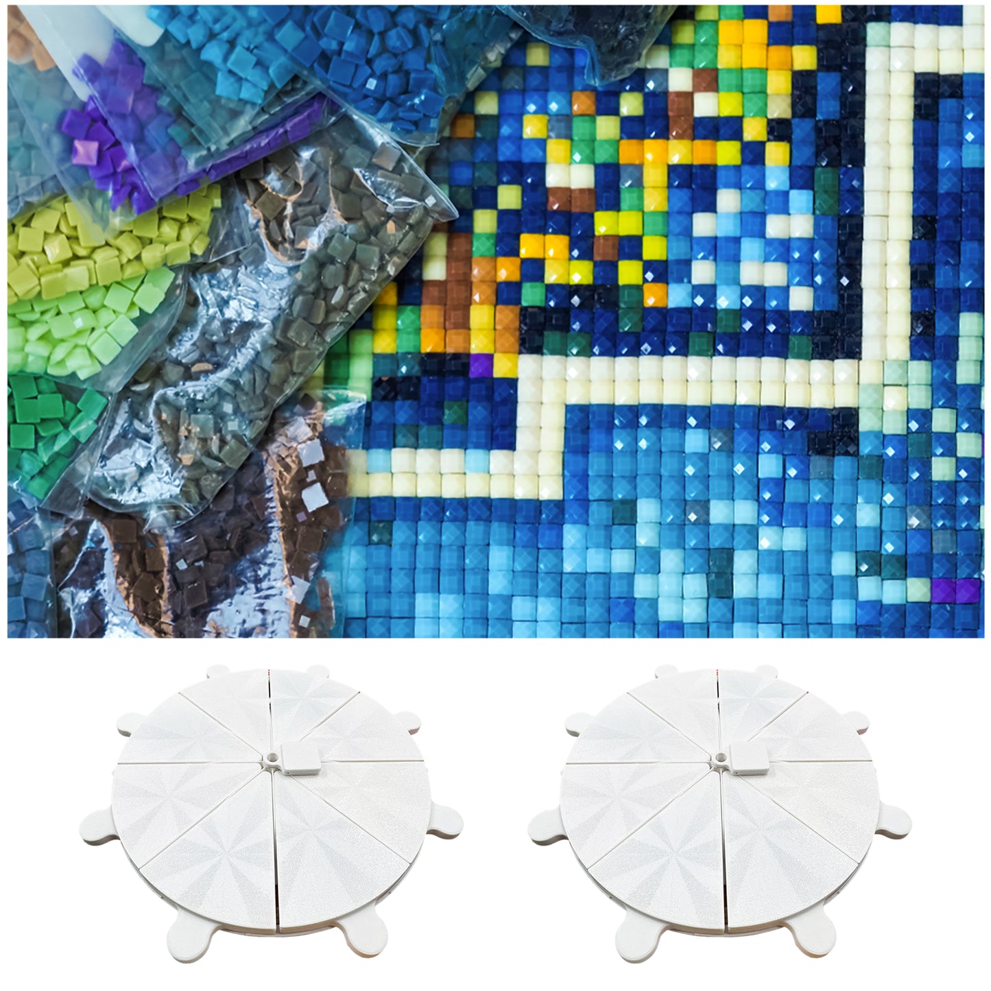 Diamond Painting Tray 8 Grids Drill Plate Octagonal Spiral Bottom Plate (White)