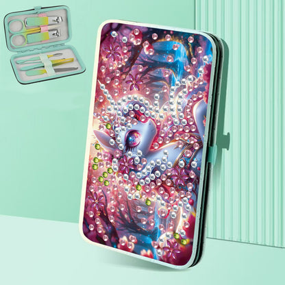 Pink White Horse Diamond Painting Nail Art Bag Set Includes 7 Professional Tools