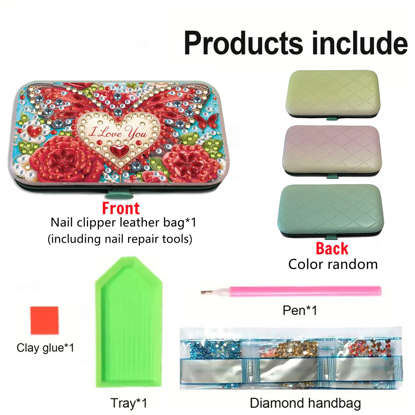 Love Flower Diamond Painting Nail Art Bag Set Includes 7 Professional Tools
