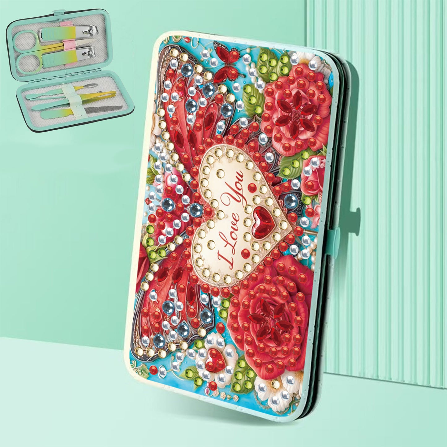 Love Flower Diamond Painting Nail Art Bag Set Includes 7 Professional Tools