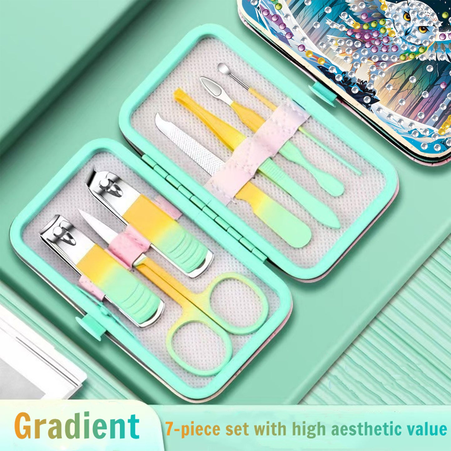 Owl Theme Diamond Painting Nail Art Bag Set Includes 7 Professional Tools
