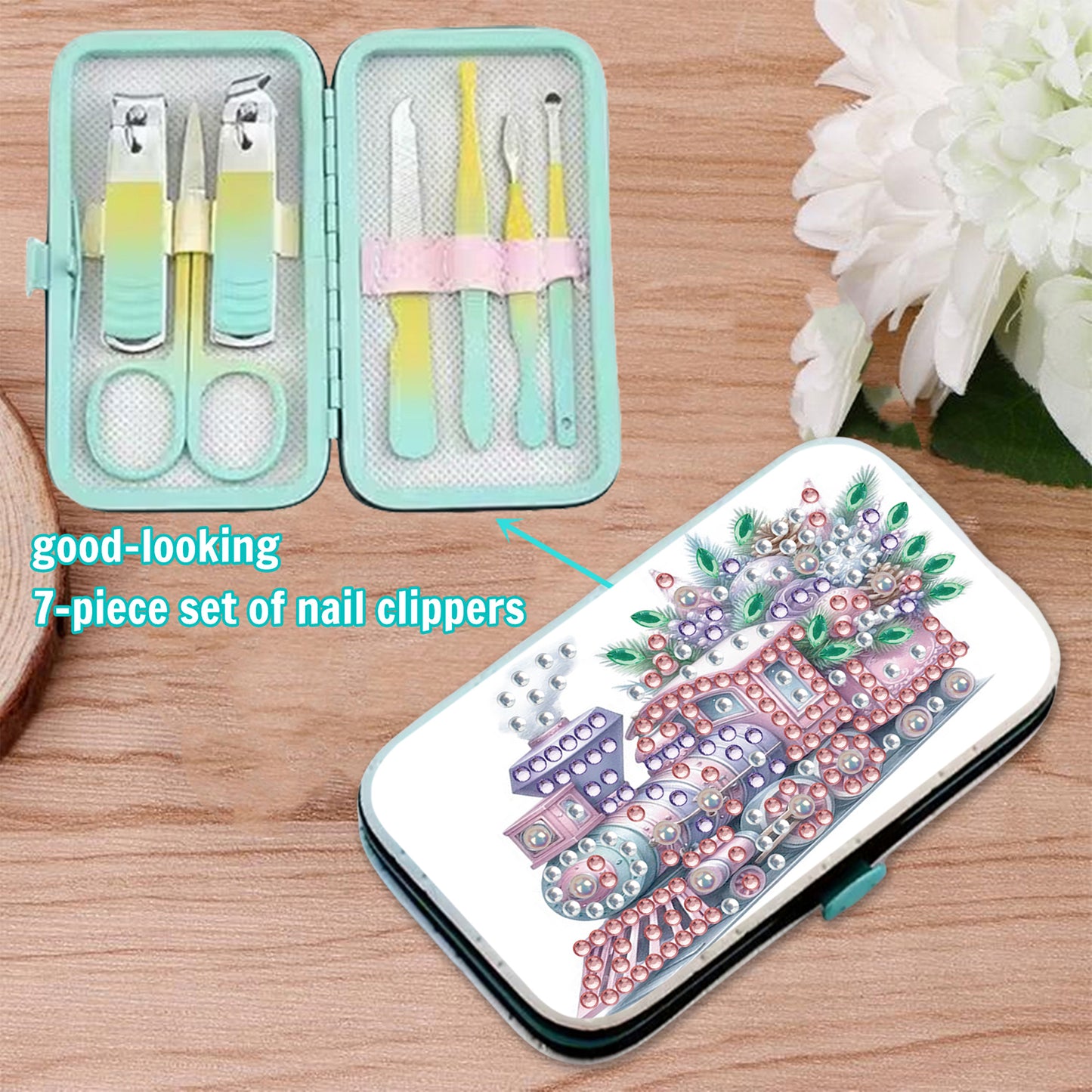 Train Theme Diamond Painting Nail Art Bag Set Includes 7 Professional Tools