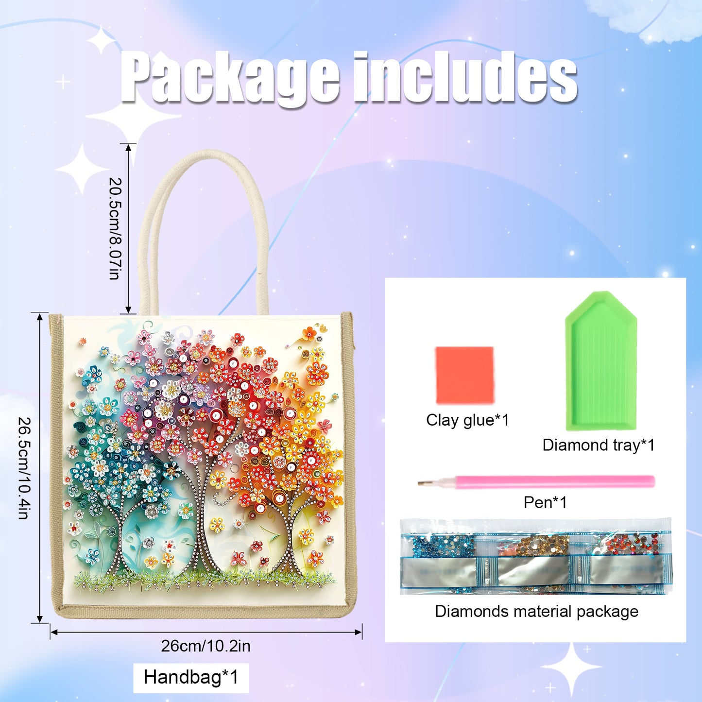Diamond Painting Shopping Bag Diamond Tote Handbag Partial Drill (Flower Forest)