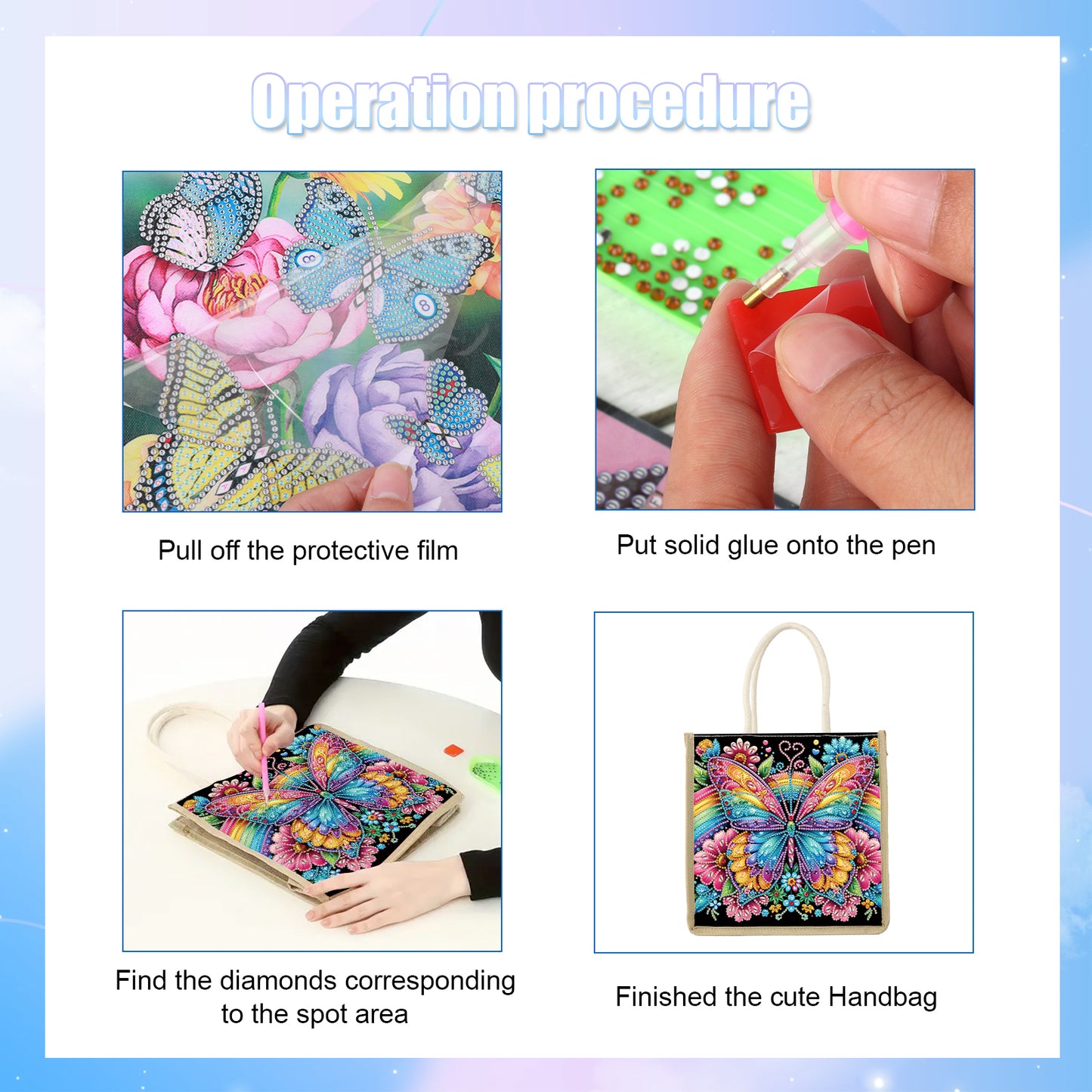 Diamond Painting Shopping Bag Diamond Tote Handbag Partial Drill (Butterfly)