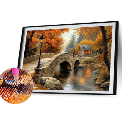 Autumn Arch Bridge - Full Round Drill Diamond Painting 40*30CM