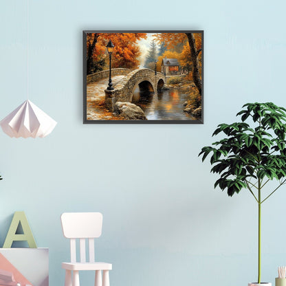 Autumn Arch Bridge - Full Round Drill Diamond Painting 40*30CM