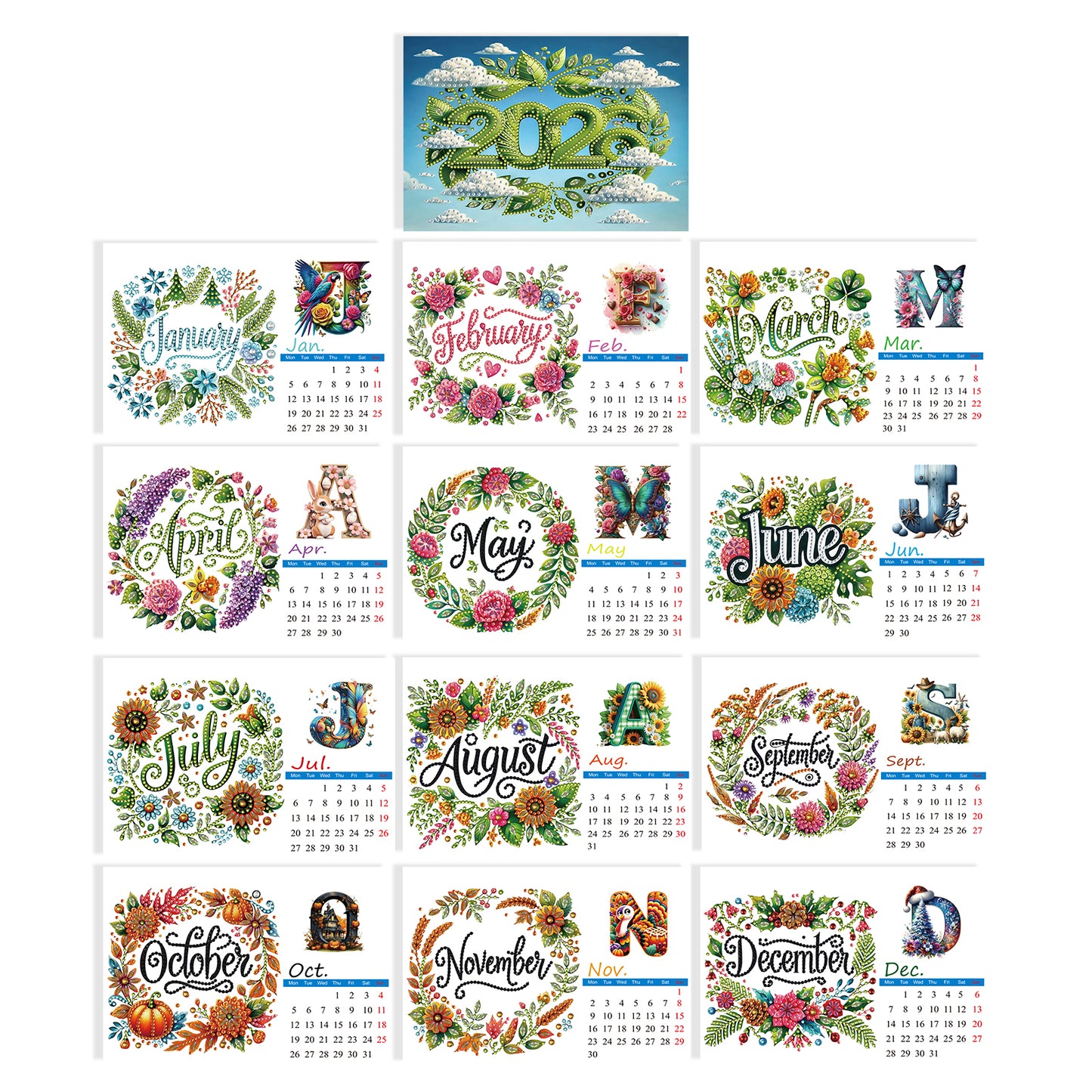 2026 Calendar Diamond Painting Kit DIY Diamond Art Desk Calendar for Home Office