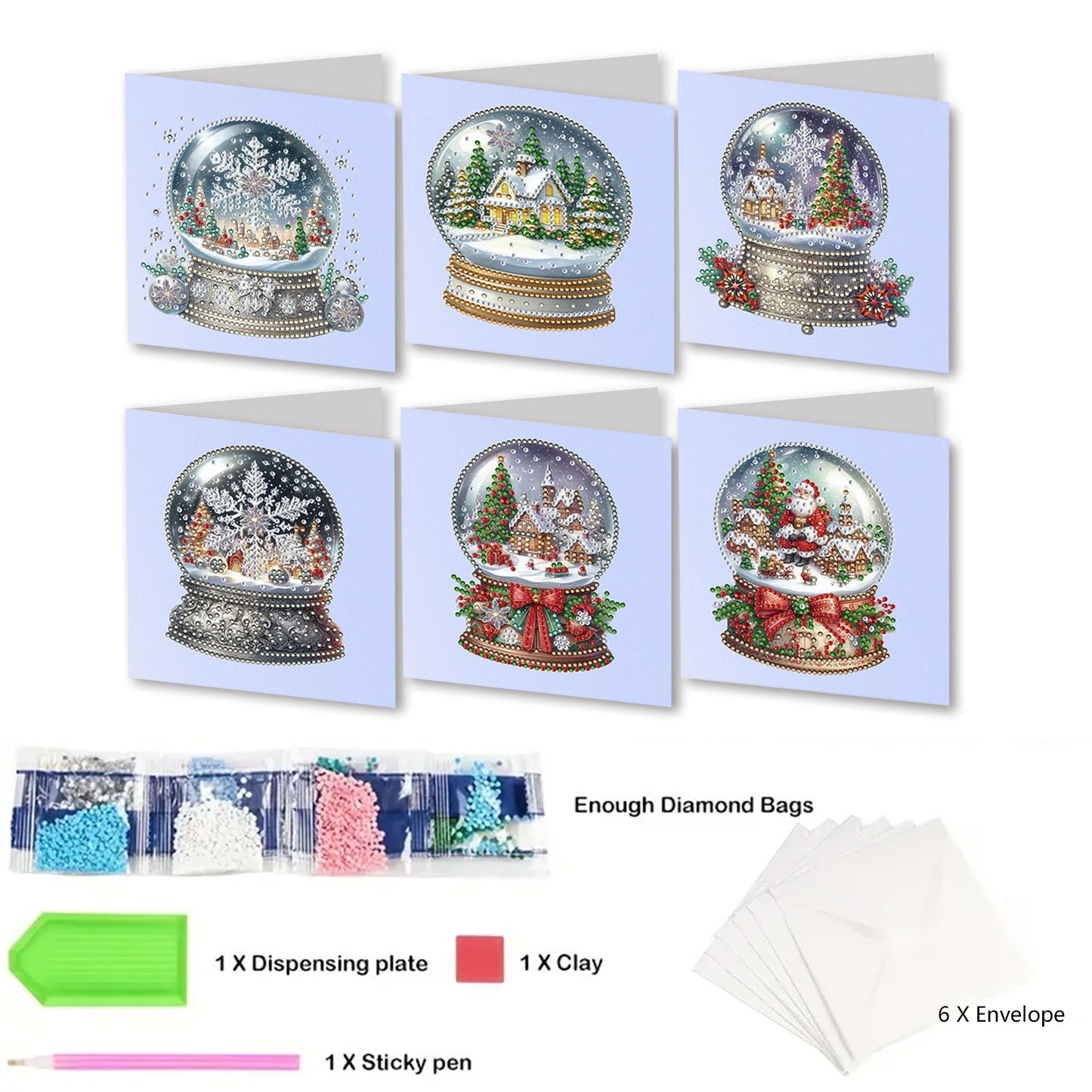 6pcs DIY Diamond Painting Greeting Card Set for Holiday Blessings Christmas Gift
