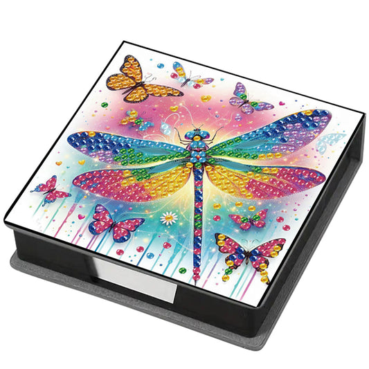 5D Dragonfly DIY PU Diamond Painting Notecard Box with 160 Sheets Paper Holder