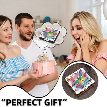 5D Dragonfly DIY PU Diamond Painting Notecard Box with 160 Sheets Paper Holder