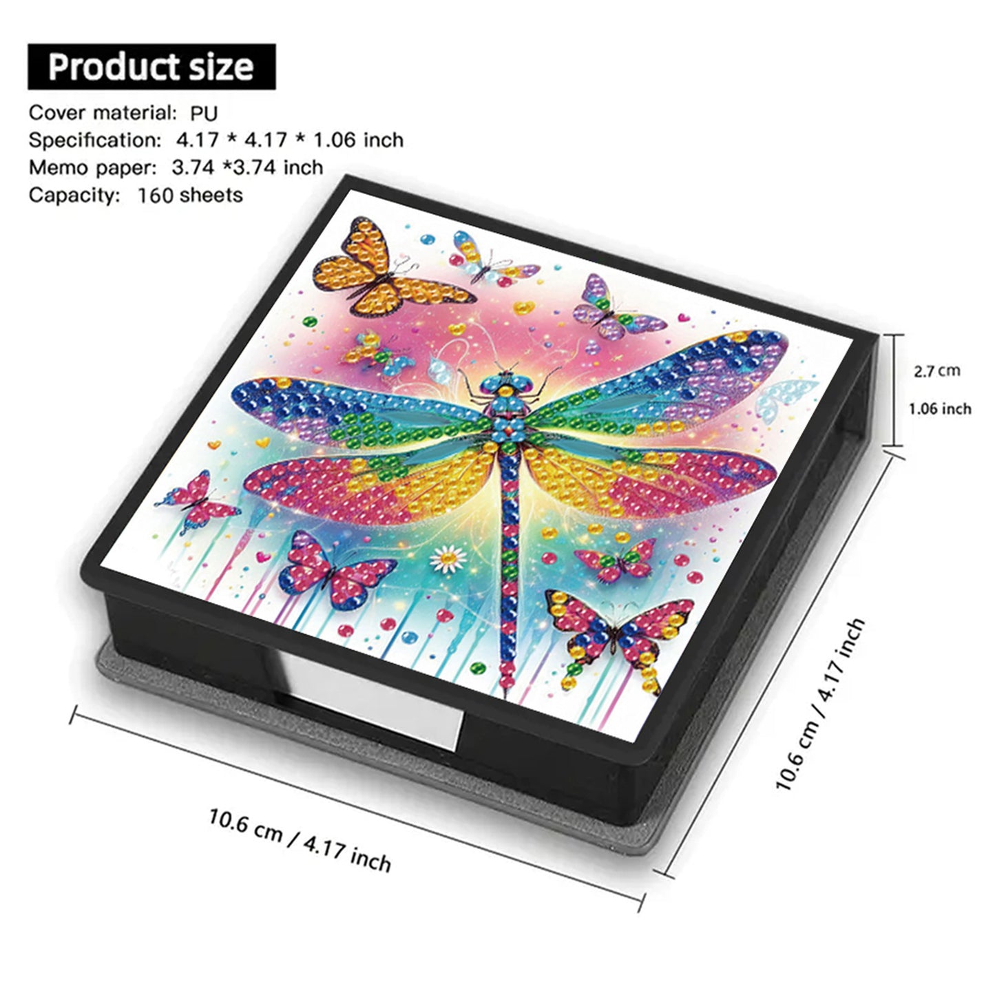 5D Dragonfly DIY PU Diamond Painting Notecard Box with 160 Sheets Paper Holder