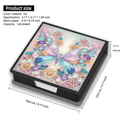 5D Butterfly DIY PU Diamond Painting Notecard Box with 160 Sheets Paper Holder