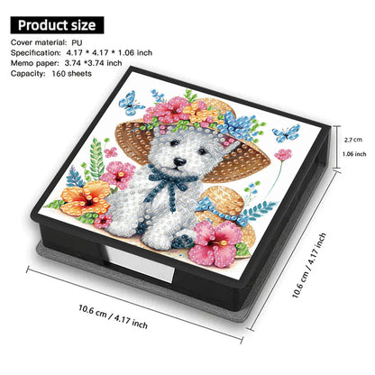 5D Puppy DIY PU Diamond Painting Notecard Box with 160 Sheets Paper Note Holder