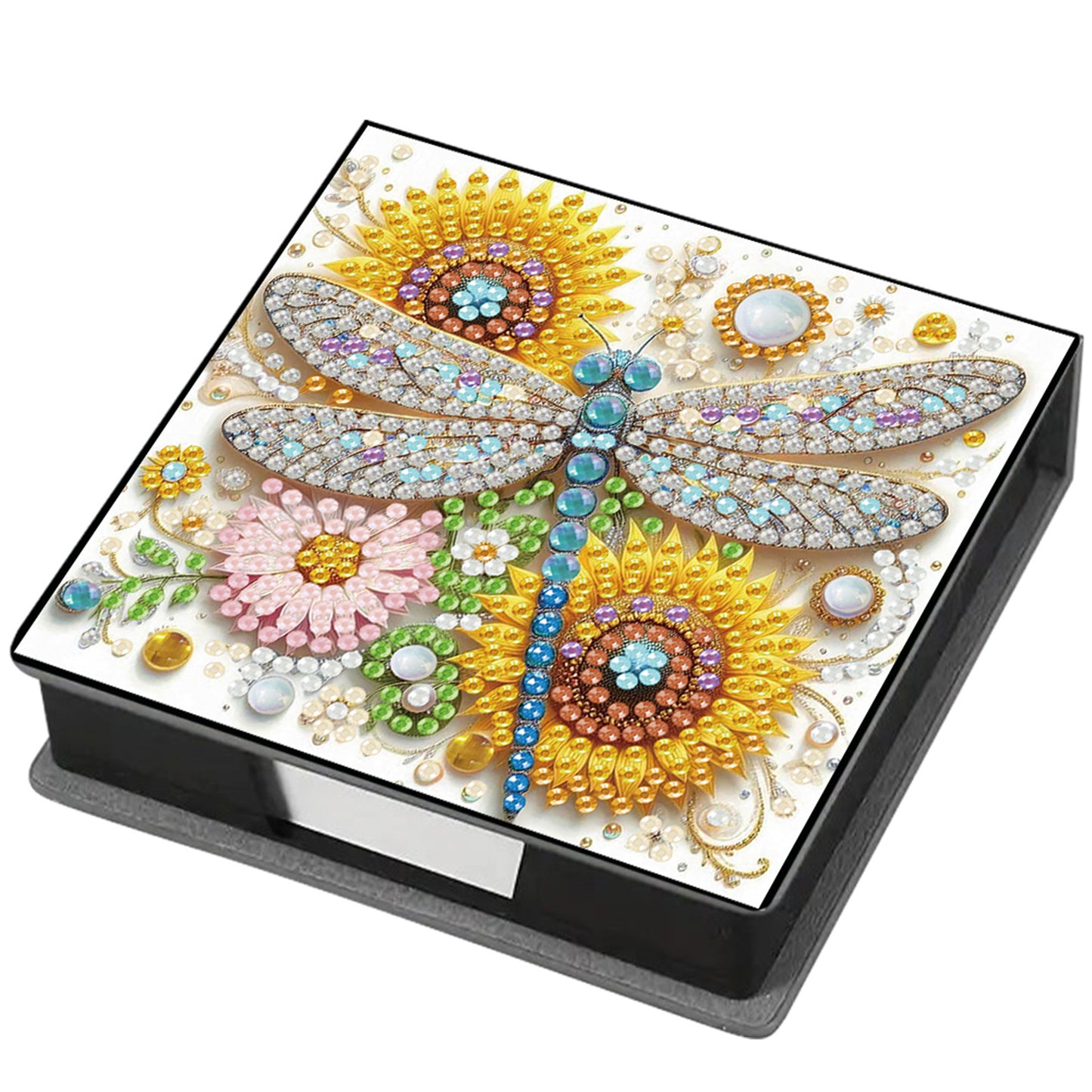 5D Dragonfly DIY PU Diamond Painting Notecard Box with 160 Sheets Paper Holder