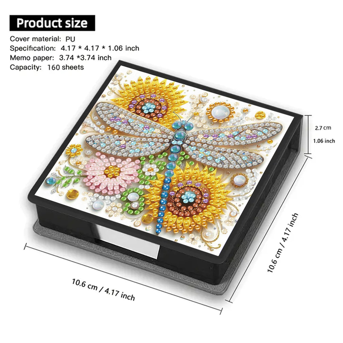 5D Dragonfly DIY PU Diamond Painting Notecard Box with 160 Sheets Paper Holder