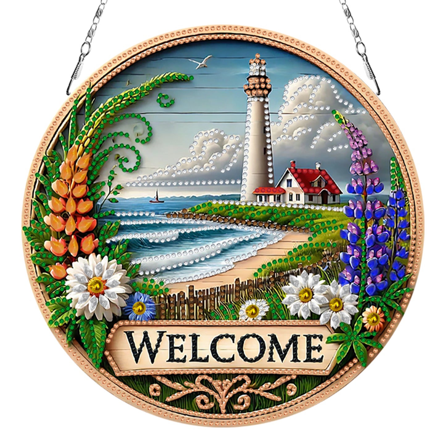 2D Flat DIY Lighthouse Diamond Art Pendant Double-Sided Diamond Painting Set