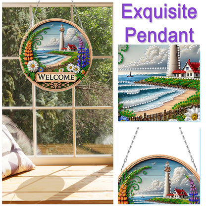 2D Flat DIY Lighthouse Diamond Art Pendant Double-Sided Diamond Painting Set