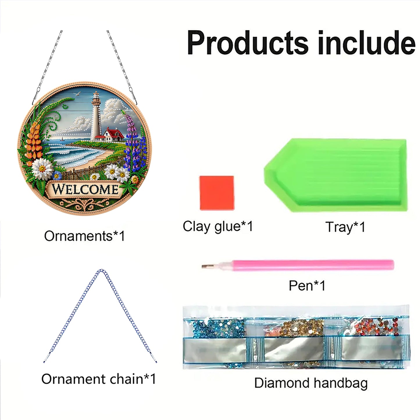 2D Flat DIY Lighthouse Diamond Art Pendant Double-Sided Diamond Painting Set