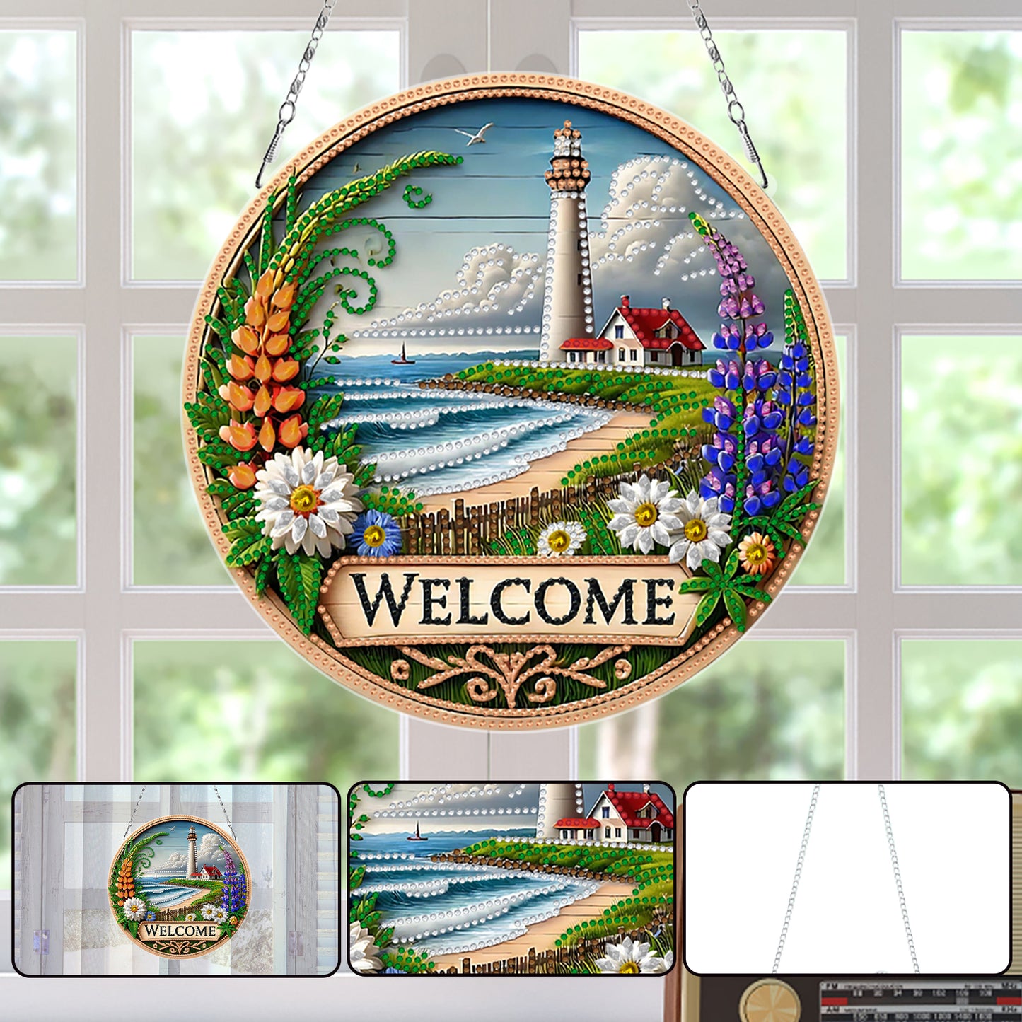 2D Flat DIY Lighthouse Diamond Art Pendant Double-Sided Diamond Painting Set