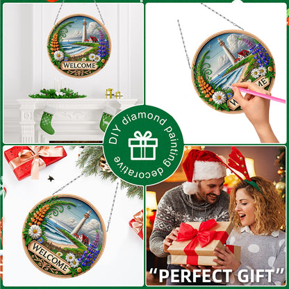 2D Flat DIY Lighthouse Diamond Art Pendant Double-Sided Diamond Painting Set