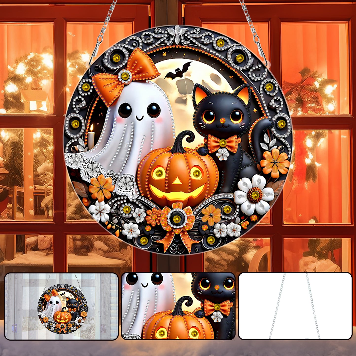 2D Flat DIY Halloween Diamond Art Pendant Double-Sided Diamond Painting Set