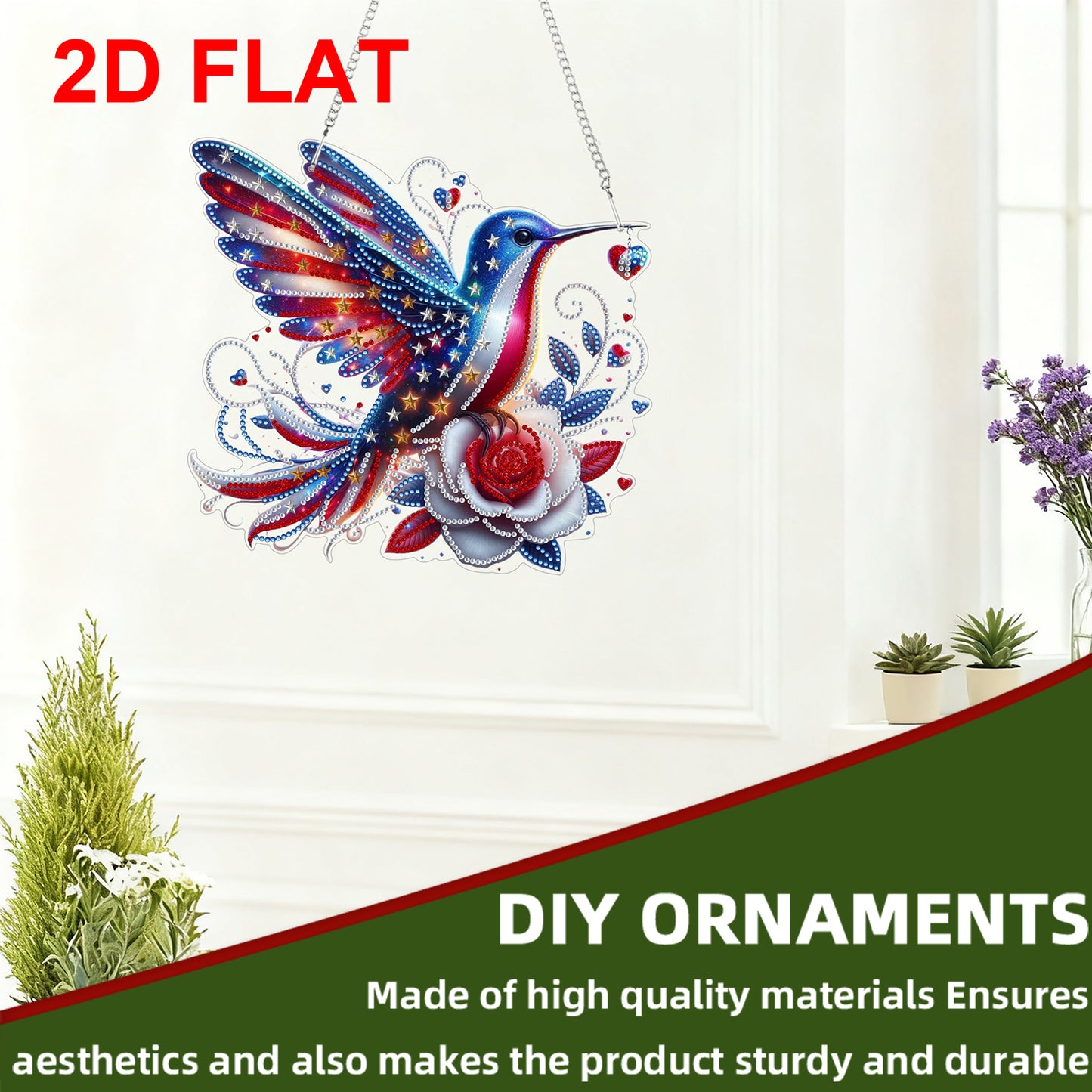 2D Flat DIY Hanging Diamond Art Kits DIY Home Decor Hanging Charm (Bird)