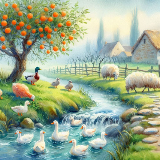 Ducklings In The Creek - Full Round Drill Diamond Painting 40*40CM