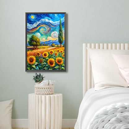Sunflowers And Starry Sky - Full Round Drill Diamond Painting 40*60CM