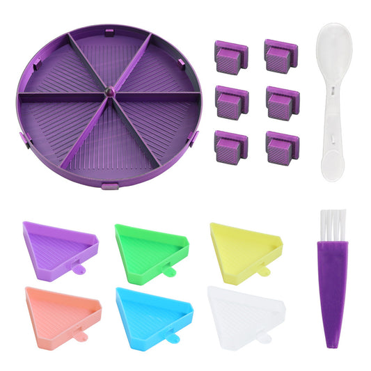 Beads Sorting Storage Tray Round Diamond Painting Tools with Dish (Black Purple)