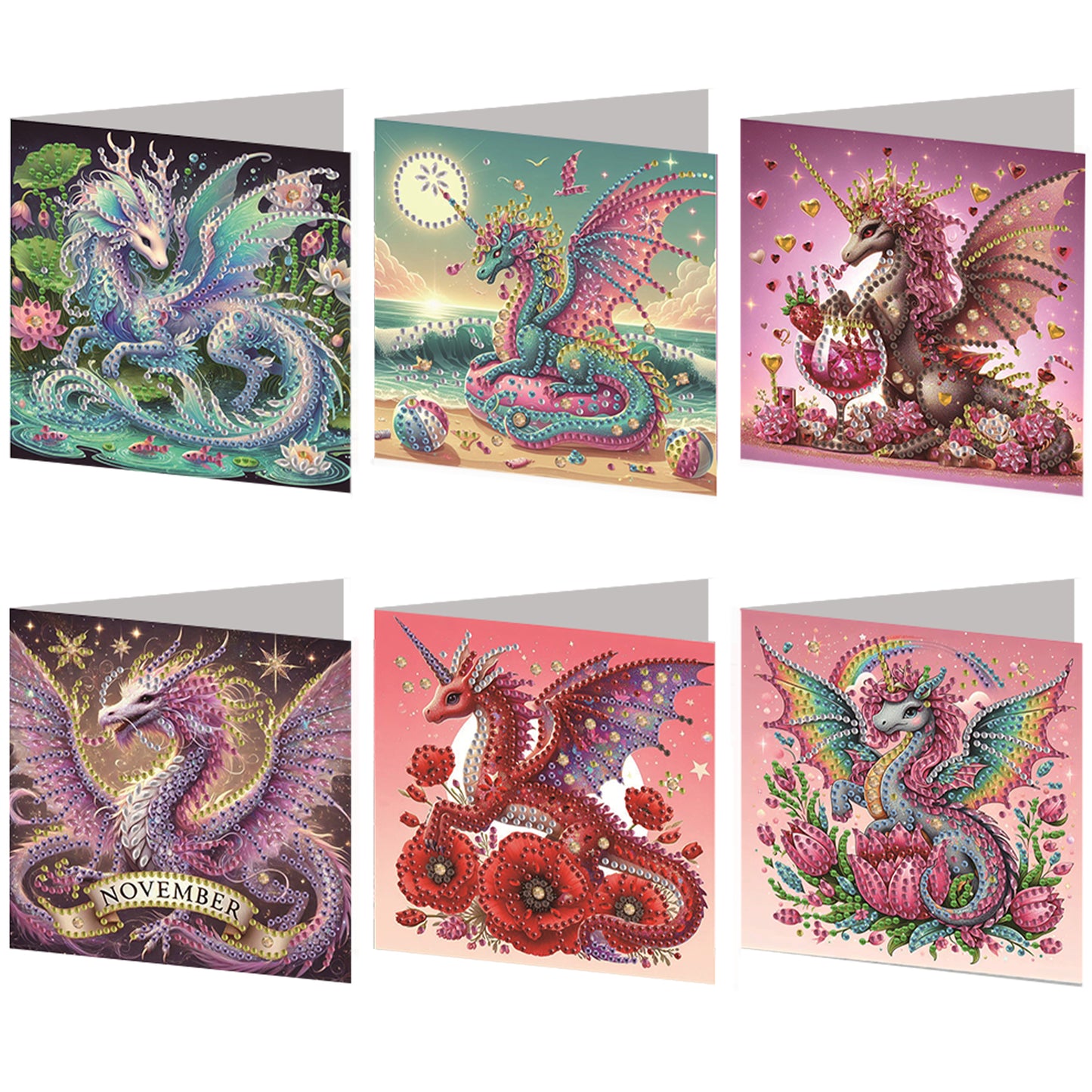 6pcs Dinosaur DIY Diamond Art Greeting Cards Thank You Cards Holiday Blessings