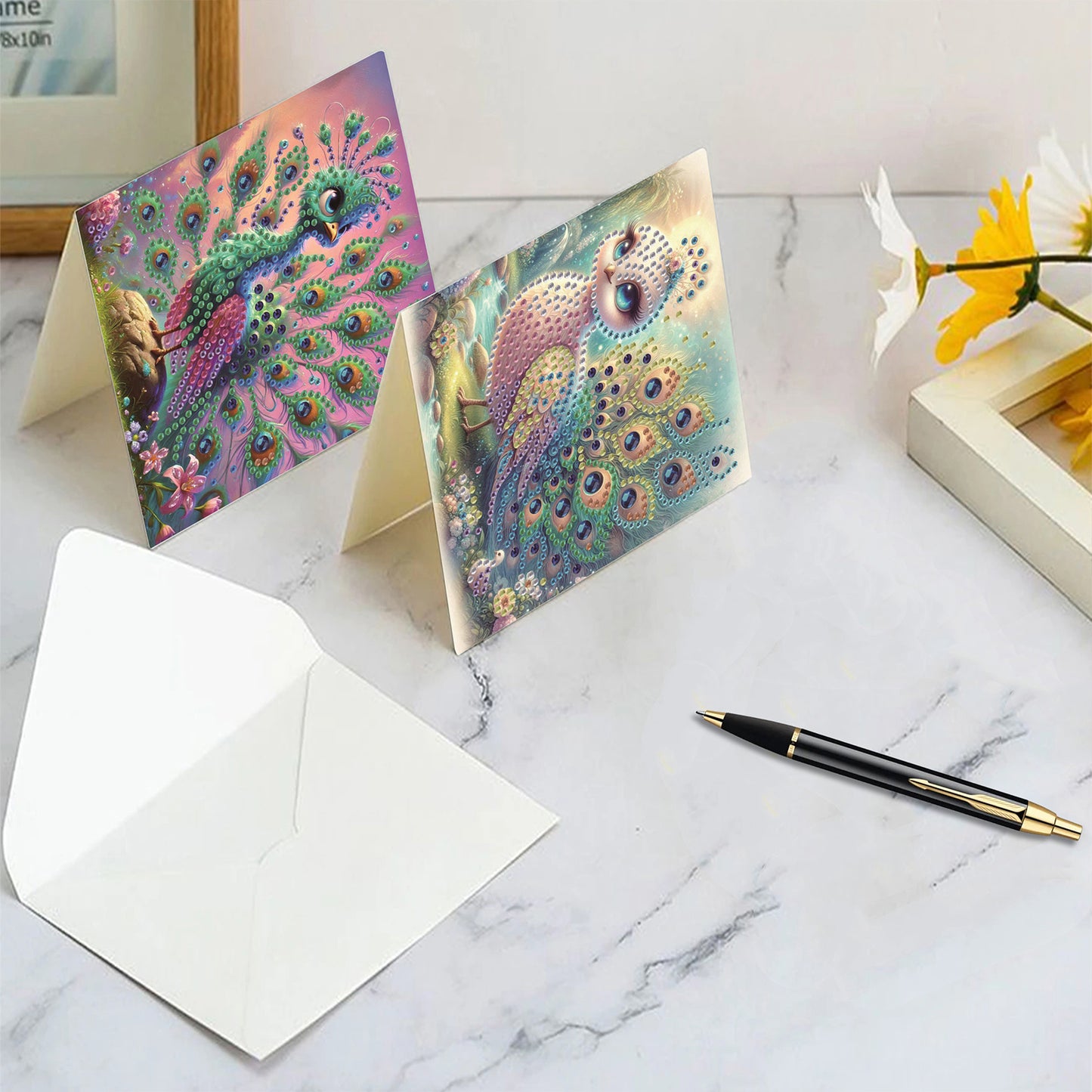6pcs Peacock DIY Diamond Art Greeting Cards Thank You Cards and Holiday Blessing
