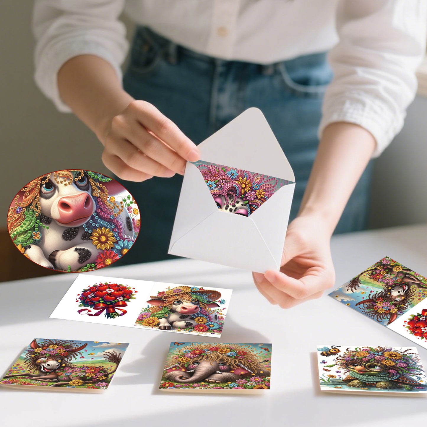 6pcs Animal DIY Diamond Art Greeting Cards Thank You Cards and Holiday Blessings