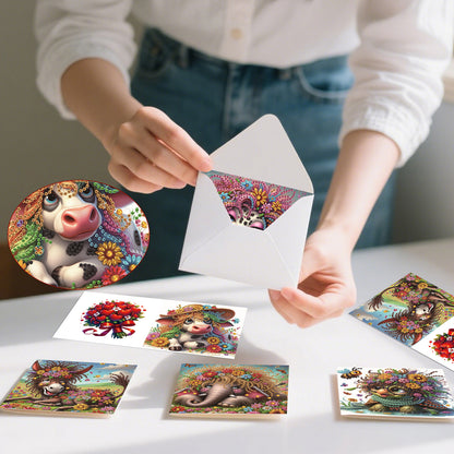 6pcs Animal DIY Diamond Art Greeting Cards Thank You Cards and Holiday Blessings