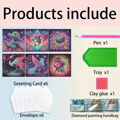 6pcs Animal DIY Diamond Art Greeting Cards Thank You Cards and Holiday Blessings