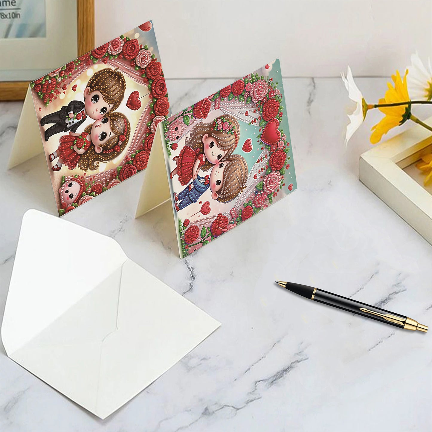 6pcs Valentine DIY Diamond Art Greeting Cards Thank You Cards Holiday Blessings