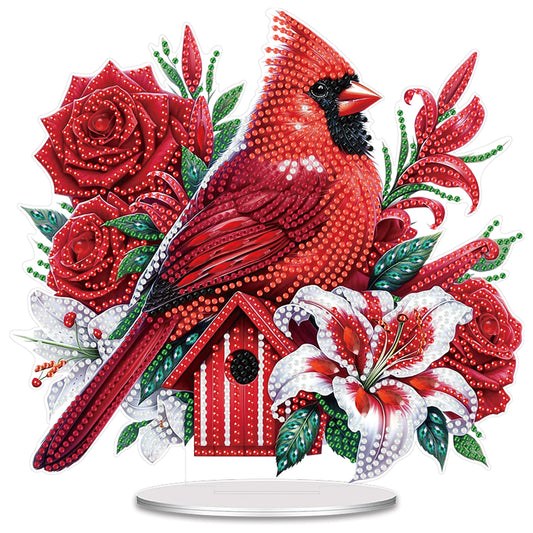 2D Flat Acrylic Cardinal Flower DIY Desktop Diamond Art Kits for Adults Beginner