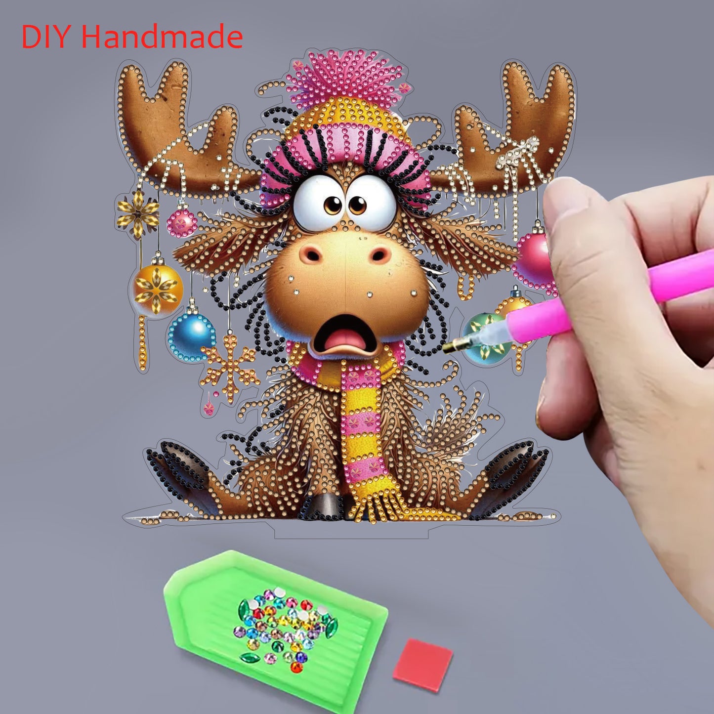 2D Flat Deer Horn Calf Print DIY Double-Sided Desktop Diamond Art Kits for Home