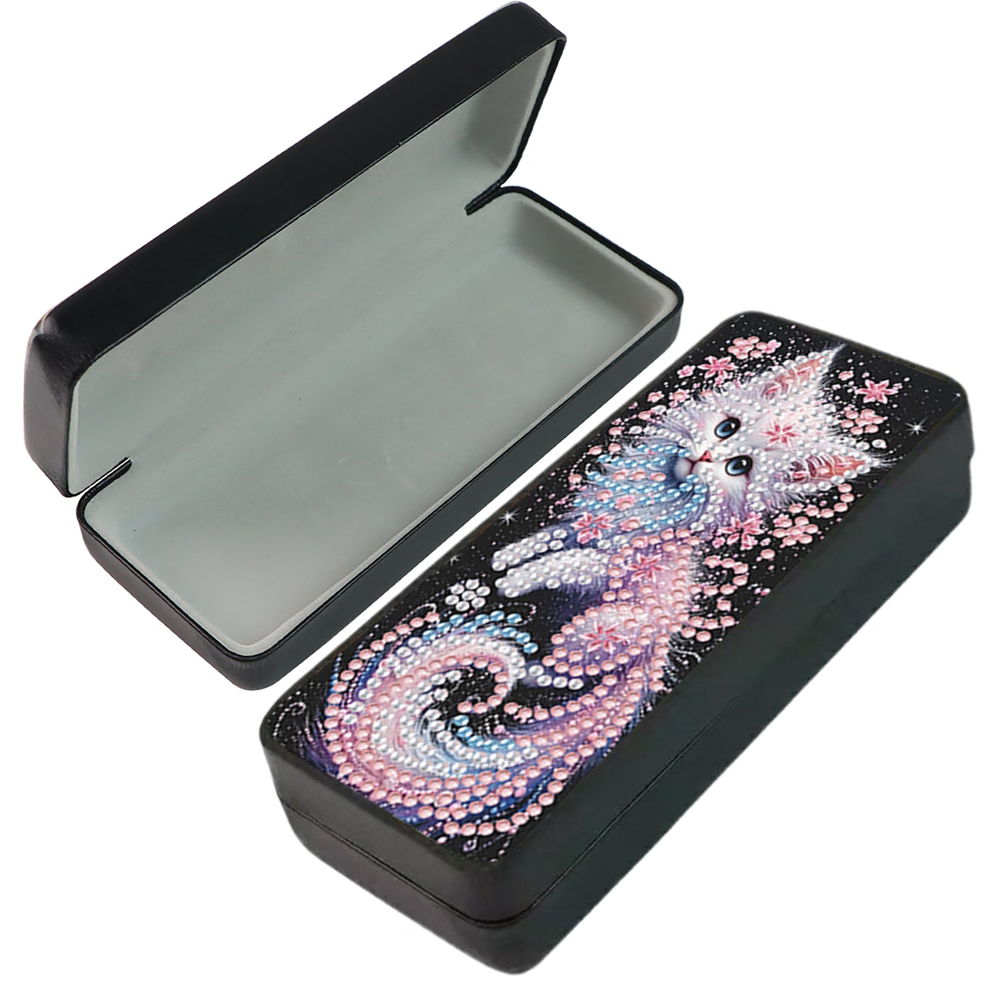 PU 5D Diamond Painting Sunglasses Storage Box Art Crafts Glasses Case (Cat)