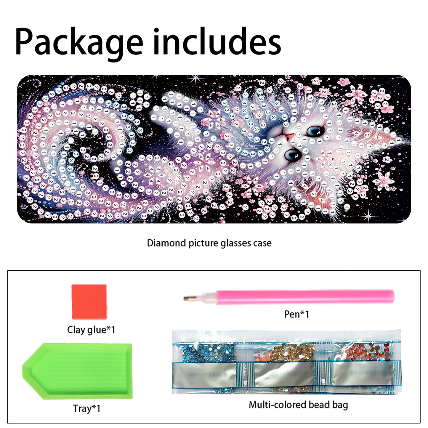 PU 5D Diamond Painting Sunglasses Storage Box Art Crafts Glasses Case (Cat)