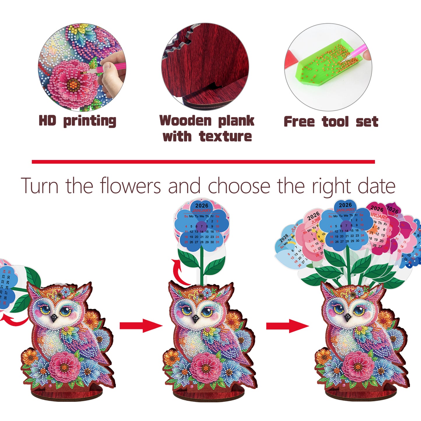 2026 Calendar DIY Diamond Painting Kit Wooden Diamond Painting Calendar