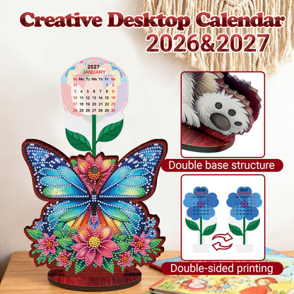 2026 Calendar DIY Diamond Art Kit Butterfly Wooden Diamond Painting Calendar