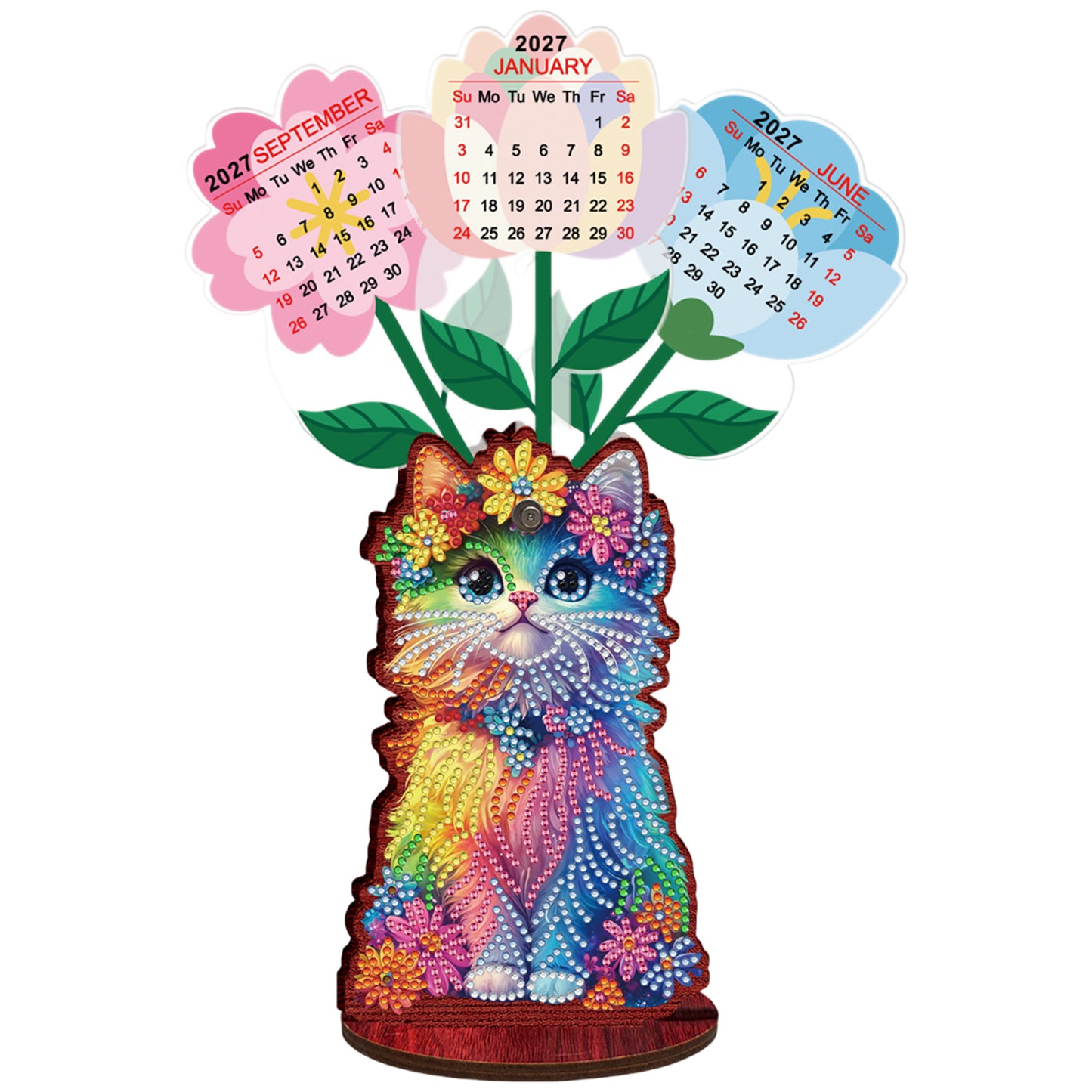 2026 Calendar DIY Diamond Painting Kit Cat Wooden Diamond Painting Calendar