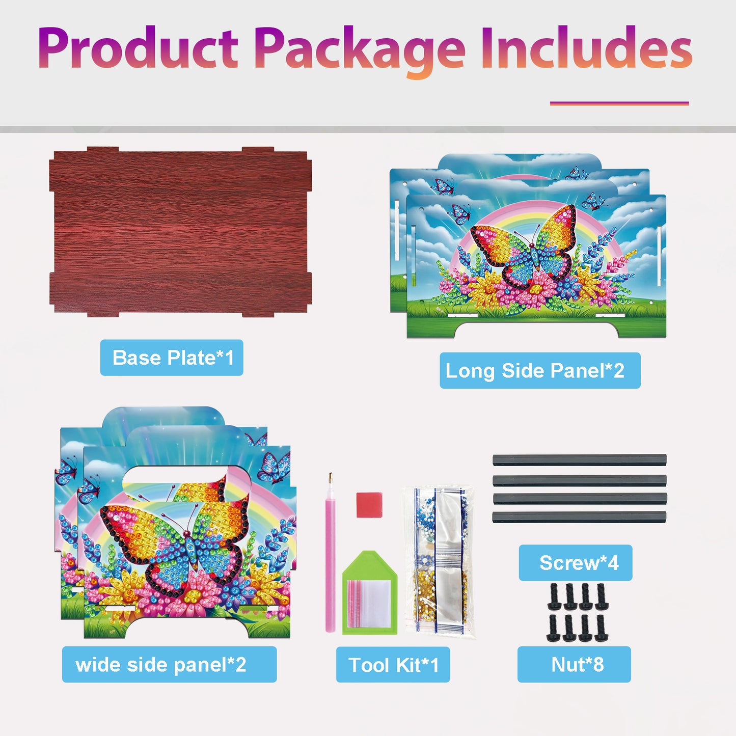 5D DIY Diamond Painting Decorative Storage Box Wood Storage Clutch (Butterfly)