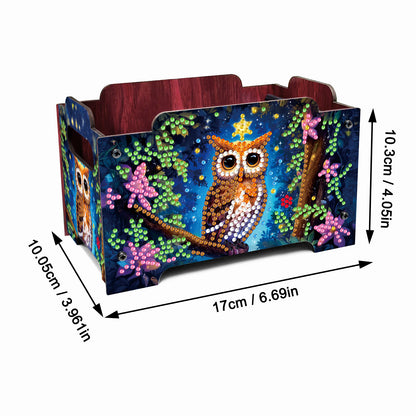 5D DIY Diamond Painting Art Decorative Storage Box Wood Storage Clutch (Owl)