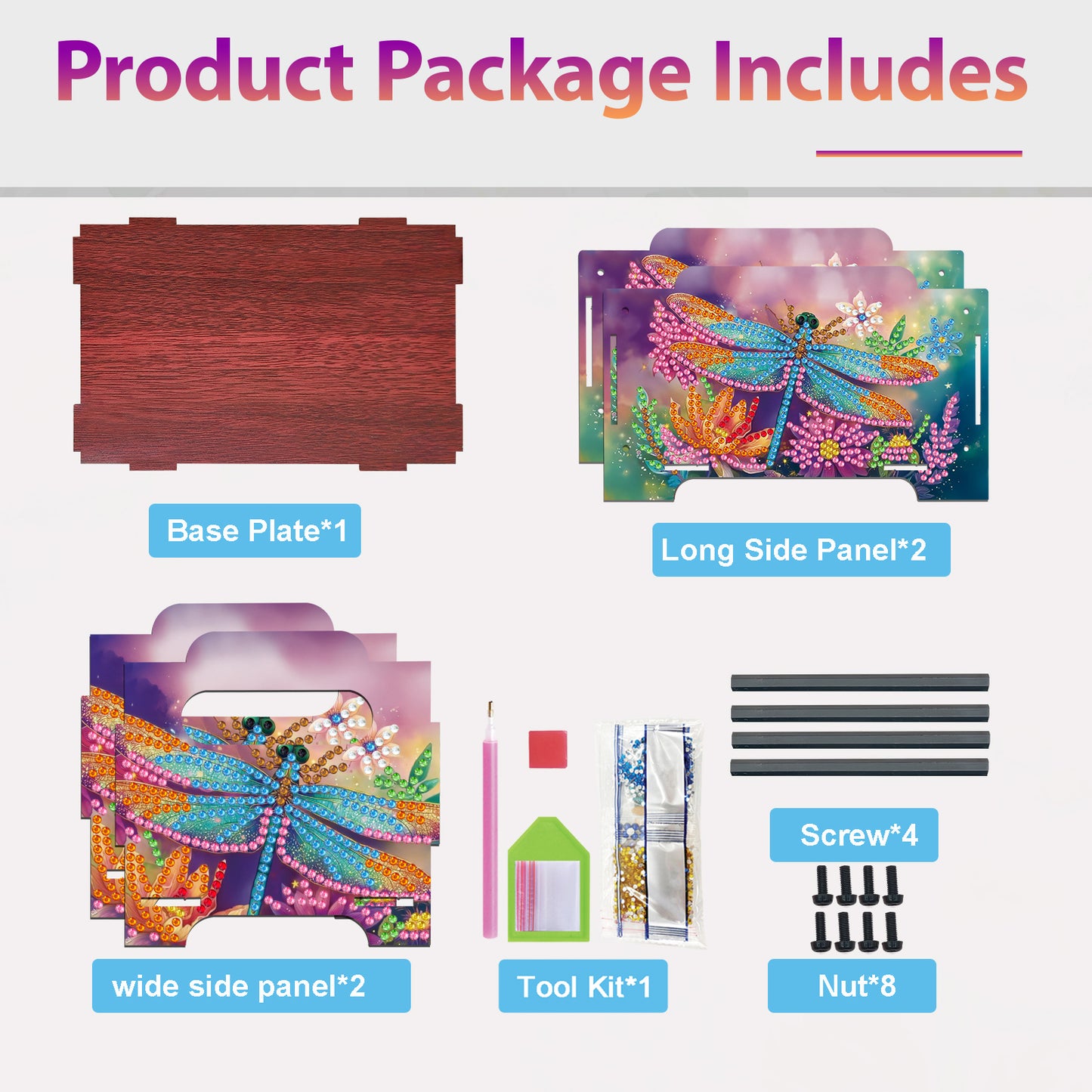 5D DIY Diamond Painting Decorative Storage Box Wood Storage Clutch (Dragonfly)
