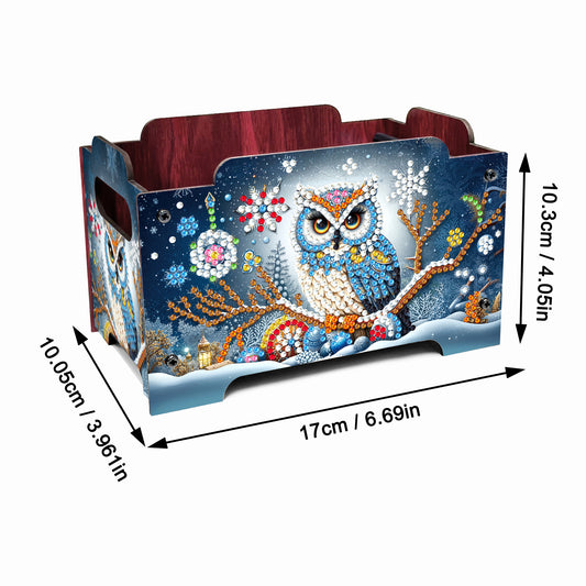 5D DIY Diamond Painting Art Decorative Storage Box Wood Storage Clutch (Owl)