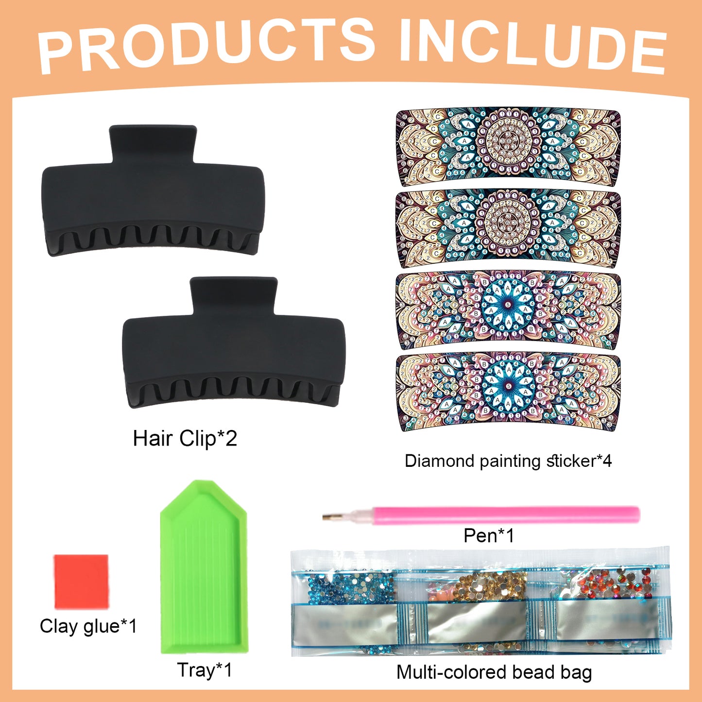 2Pcs Mandala DIY Diamond Hair Claw Clips Making Kit for Women Ladies   Girls
