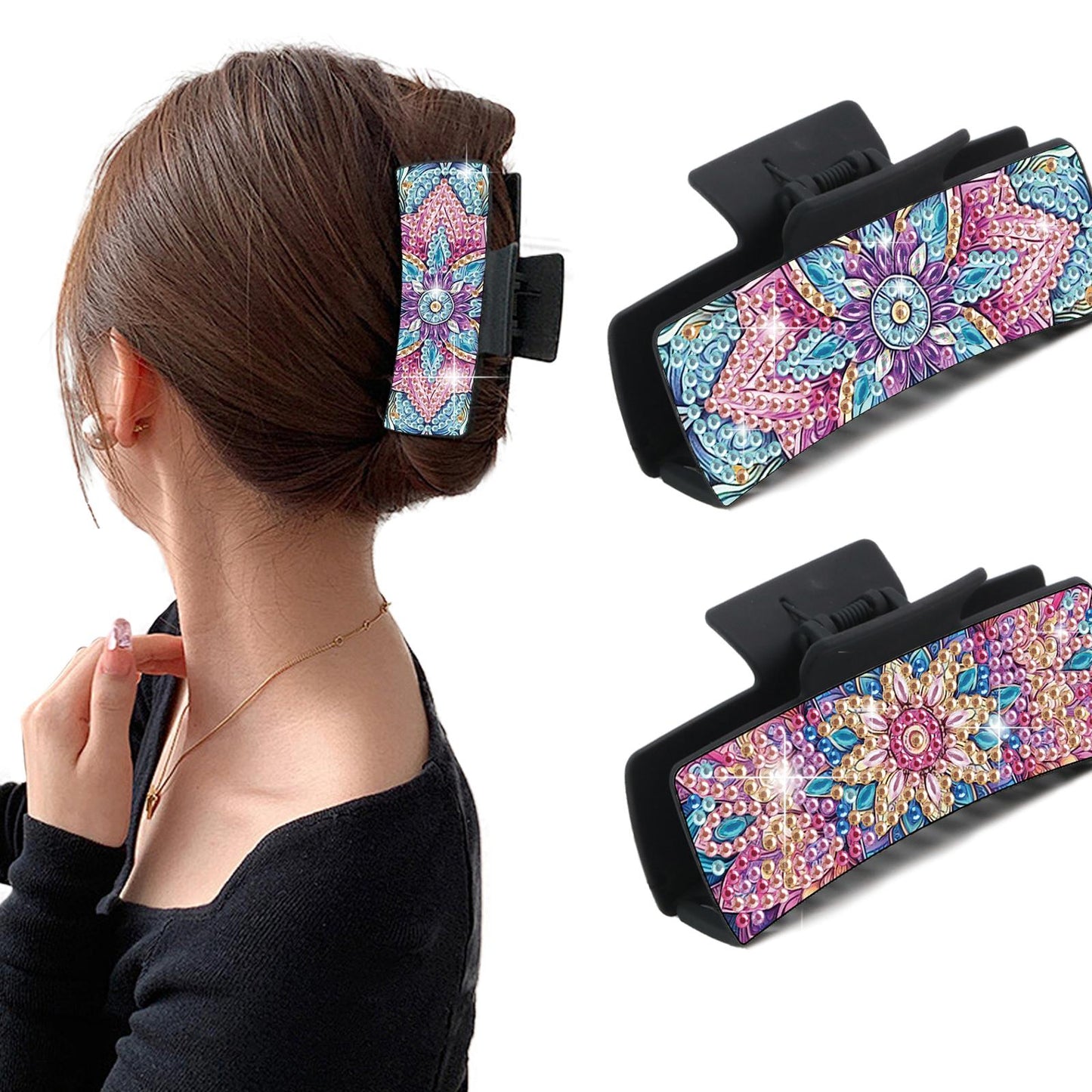 2Pcs Mandala DIY Diamond Hair Claw Clips Making Kit for Women Ladies   Girls